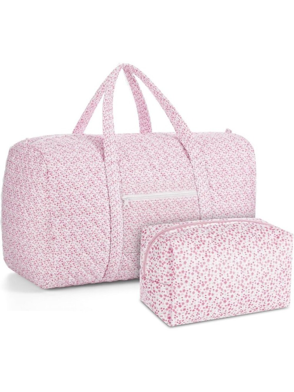 Floral Travel Duffel Bag Set - Large Quilted Weekender & Makeup Pouch